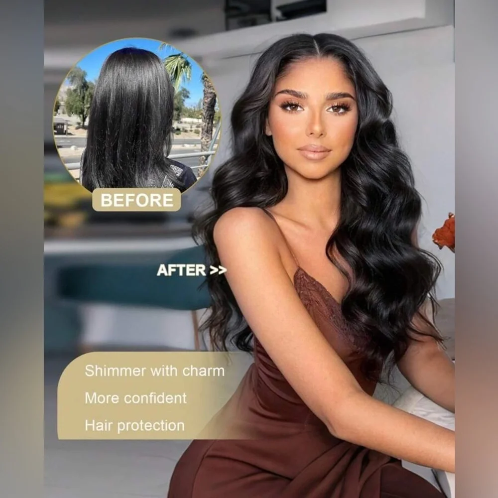 One Piece Black Hair Extensions — 22” Long | Natural Wave | Clip-In Volumizer